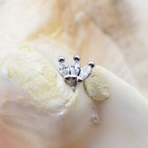 16G Triple marquise clear CZ gems labret cartilage monroe internally threaded